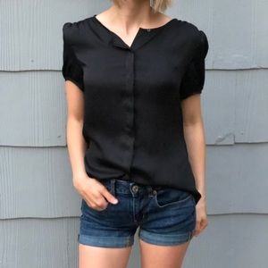 Black Short Sleeve LOFT Blouse